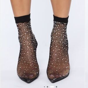 Fashion Nova Black Rhinestone Fishnet Socks